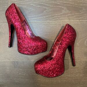 BORDELLO Glitter Hot Pink Platform Heels w7